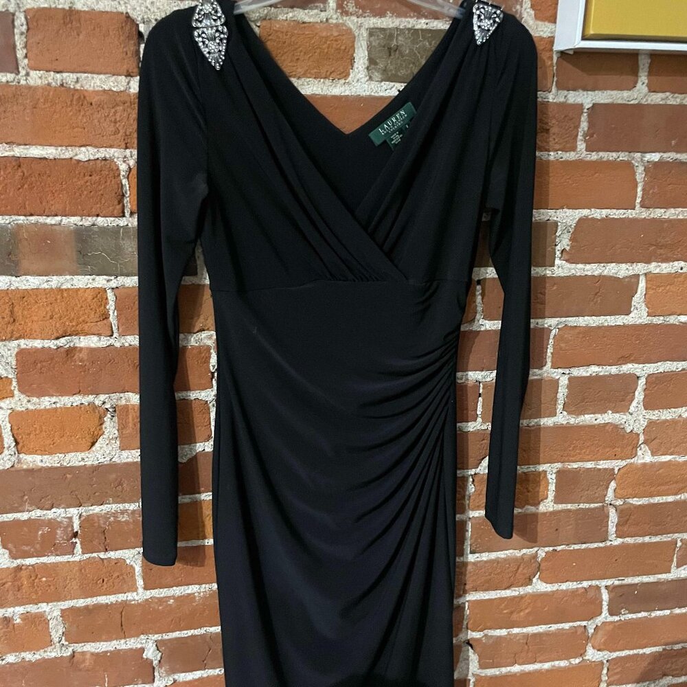 Lauren by Ralph Lauren Black Evening Gown with Shoulder Detail